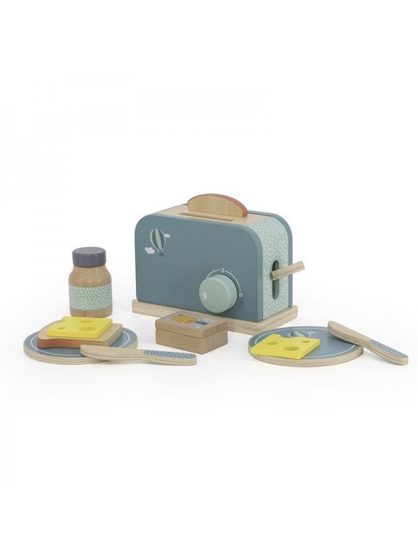 set toaster en bois bleu label label